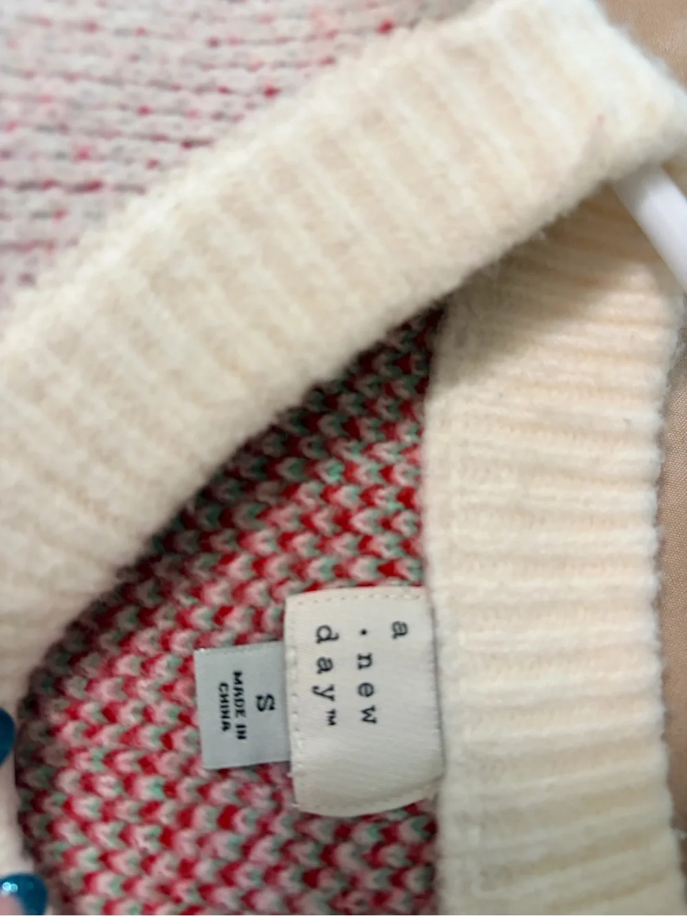 a new day Cream Knit Sweater with Red Cherry Graphic and Mint Stem